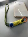 Adjustable paracord phone lanyard wrist strap in army green and yellow for outdoors - Army Green & Yellow Rope + Orange Spring Ring