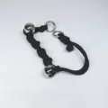 Handmade black braided short bag strap with glossy silver metal beads and rings - Black
