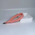 Handmade pink braided wrist lanyard for phone or keys with metal ring attachment. - Pink