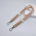 Handgeflochtene beige-khaki Kurzkordel mit Perlen und Silberverschlüssen für Handys - Khaki und Orangepink