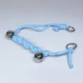 Light blue handmade woven bag strap handle accessory with silver beads and metal rings - Blue
