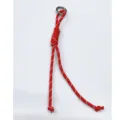 Handmade red and white braided rope bag charm with a secure silver metal ring attachment - Red
