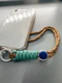 Multifunctional woven outdoor wrist lanyard for phone in teal and tan with white ring - Brown & Blue Rope + White Spring Ring