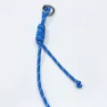 Handmade blue and white braided rope phone lanyard bag charm with a silver metallic ring buckle - Blue