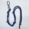 Adjustable navy blue and white braided rope lanyard with premium silver carabiner - Sapphire Blue
