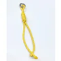 Handcrafted yellow and white braided rope bag charm featuring a sturdy silver metal ring - Yellow