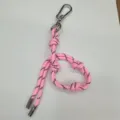 Adjustable pink braided rope keychain lanyard with silver carabiner for bags and wrists - Pink