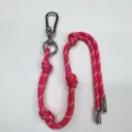 Hot pink braided rope bag charm with silver carabiner clasp and metal finish tips - Rose Red