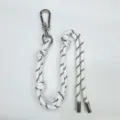 White and black braided rope bag strap with silver carabiner clasp and aglets - White
