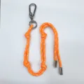 Bright orange adjustable woven rope bag charm with silver-toned carabiner clip - Orange