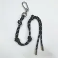 Black and white braided rope bag charm with adjustable knots and silver carabiner - Black