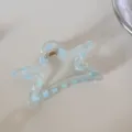 Primer plano de pinza para el cabello de estrella transparente con cuadros azules claros - 蓝色格纹-星星抓夹