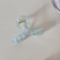 Elegante pinza para el cabello a cuadros azul translúcida para peinados de estilo coreano - 蓝色格纹-又字抓夹