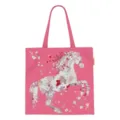 Borsa tote in tela rosa con stampa artistica a cavallo floreale su sfondo bianco - 40x40cm / Rosa