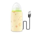 Draagbare USB-babyflesverwarmer van zacht geel fluweel met schattige dierenpatronen - Geel