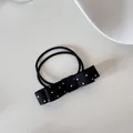 Elegant black and white polka dot bow hair tie featuring double elastic bands for women - Black Polka Dot Scrunchie