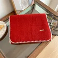 Detail of red mohair cashmere scarf with white stitched edges for winter warmth. - 160cm / Elegant Red