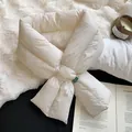 Cozy cream white cross-through down cotton scarf for autumn and winter seasons - 107cm / White