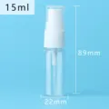 15ml clear PET plastic spray bottle with white pump, 89mm x 22mm size - 15ml