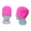 Cuffia di ghiaccio in gel rosa estensibile per emicrania su manichino - Rosso rosa