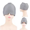 Stretchable grey gel ice pack hat for migraine relief and cold compress therapy - Double Layer / Gray