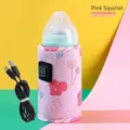 Tragbare USB-Babyflaschenwärmer Hülle im pinken Eichhörnchen-Design mit 1m Ladekabel - Mit 1m Ladekabel / Rosa Eichhörnchen