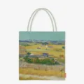 Detailed front view of a canvas tote bag printed with Van Gogh's The Harvest painting. - 34*38*23cm / Oil Painting Series-003 (The Harvest)