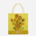 Detail view of Van Gogh Sunflowers painting printed on a yellow canvas tote bag - 34*38*23cm / Oil Painting Series-005 (Sunflowers)