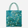 Detailed view of the canvas tote bag featuring Van Gogh's Almond Blossoms painting. - 34*38*23cm / Oil Painting Series-008 (Almond Blossoms - Dark Green)