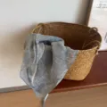 Japanese style 100% pure linen square scarf in elegant grey blue for women fashion - 55x55cm / Gray