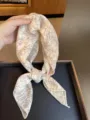 Elegant cream cotton linen square scarf headband with delicate small floral print - Red and Gray Floral / 68cm