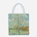 Canvas tote bag featuring Van Gogh's Almond Blossom painting with light blue handles - 34*38*23cm / Oil Painting Series-013 (Almond Blossoms)
