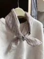Elegant linen-blend striped square scarf for women featuring a chic artistic style - Khaki Blue Striped / 68cm