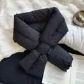 Premium black down-cotton cross scarf with a puffer bow design for winter warmth - 107cm / Black