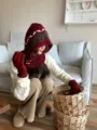 Vintage Fair Isle knitted balaclava hooded scarf and matching gloves set in burgundy red - One Size / Atmospheric Red