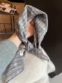 Grey striped cotton-linen square scarf with Japanese fresh literary style - Dark Gray Stripe / 68cm
