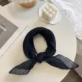 Breathable navy blue 100% pure linen square scarf styling for women's hair or neck accessory - 55x55cm / Navy Blue