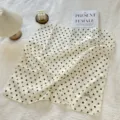 Elegant cream and black polka dot cotton linen square scarf for women in artistic style - White Polka Dot / 68cm
