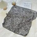 Japanese style floral cotton linen square scarf with delicate white flowers - Black Small Floral / 68cm
