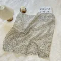 Fresh literary style cream square scarf with small black leopard print speckled pattern. - White Small Leopard Spot / 68cm
