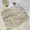 Floral cotton linen square scarf headband with vintage small flower print for women - Cream Base Small Floral / 68cm