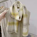 Sciarpa a quadri gialli in morbida lana per donna con dettagli eleganti - Beige Giallo Crema