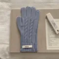 Korean style light blue cable knit wool gloves for winter warmth and cozy comfort - One Size / Ice Blue