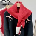 Premium red wool blend knitted triangle scarf for women, versatile winter neck shawl - Atmospheric Red