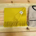 Premium vibrant yellow 100% Australian wool scarf featuring elegant fringe details - Mustard Yellow