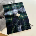 Premium 100% Australian wool checkered scarf with green and navy blue plaid pattern - 180cm / Scottish Dark Green Plaid