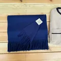 Premium navy blue 100% Australian wool scarf with fringe detail for winter warmth - Navy Blue