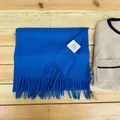 Premium solid bright blue 100% Australian wool scarf with tassel fringe for winter - Sapphire Blue