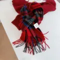 Classic red plaid 100% wool scarf for women, elegant winter shawl with tassels - 180cm / Korean Style Christmas Red Plaid