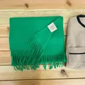 Bright green premium 100% Australian wool solid color scarf with tassels for winter - Green